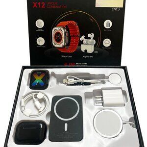 All Black DMES X12 Smartwatch, earbuds, power bank combo